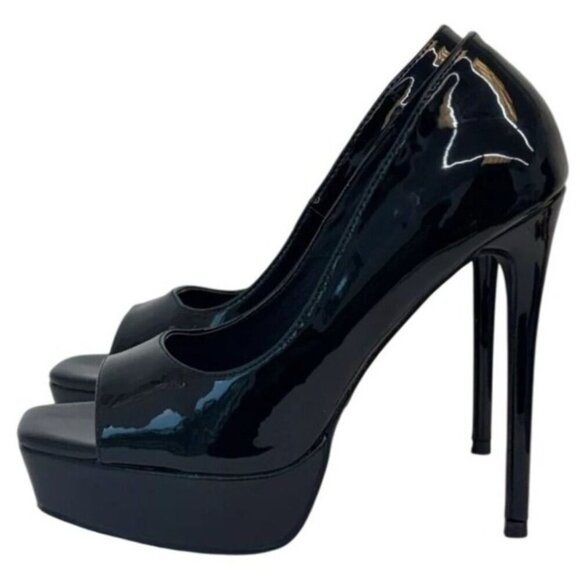 FERGUSON / Cassandra / Black Patent / Leather / Open-Toe Platform Stiletto - Picture 2 of 8